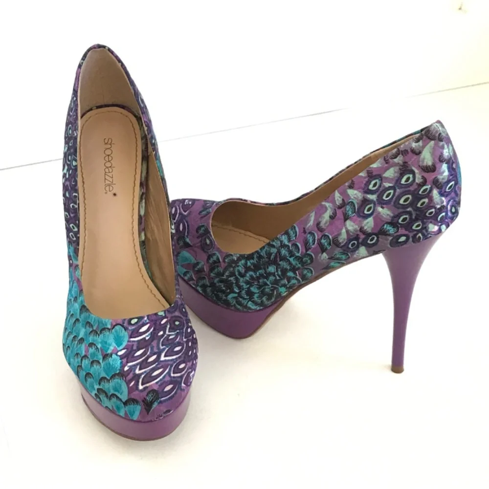 SHOE DAZZLE Platform Stiletto Pumps Purple Peacock Women’s Size 10